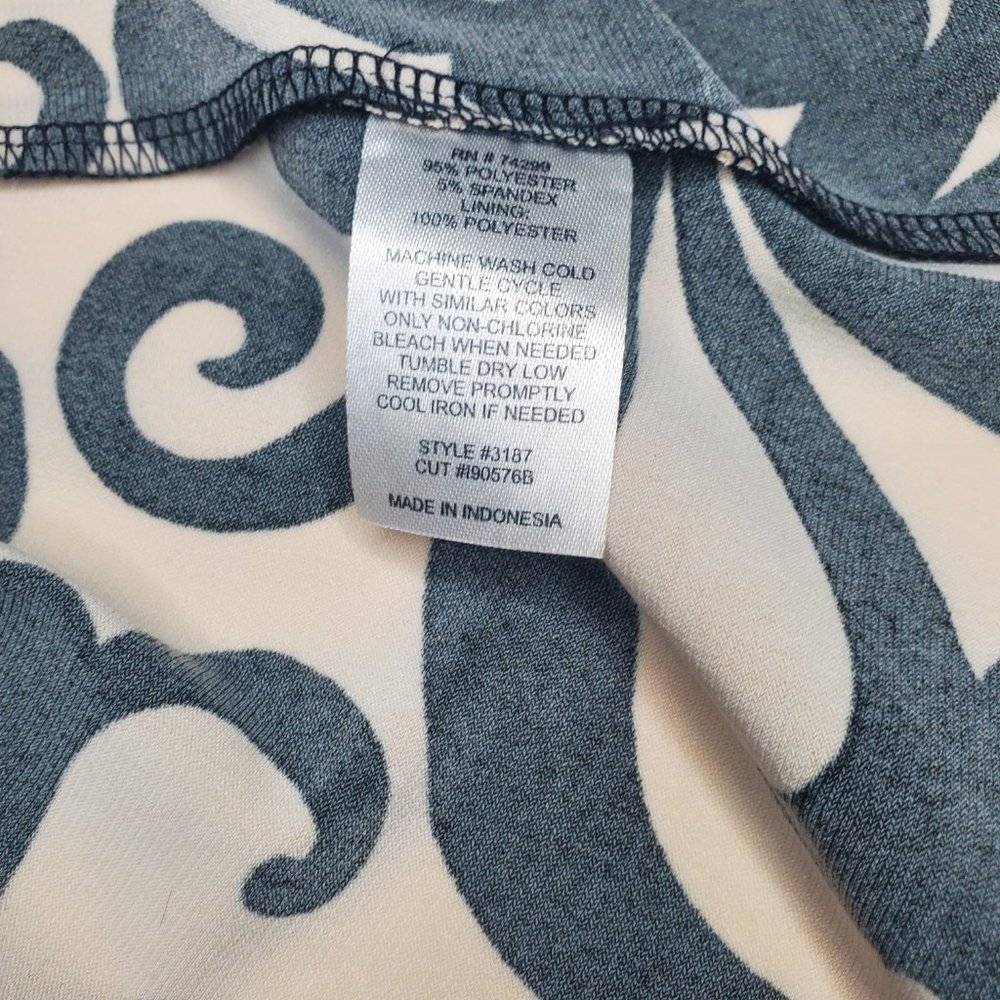 Enfocus Studio I Cream/Black Vine Patterned A-Line Scoop Neck Ruched Dre… - Picture 10 of 14